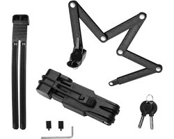 Fatbike slot – Vouwslot met houder, 2 sleutels & sleutelring – Fietsslot van gehard staal met 6 scharnieren – Hoogbeveiligd vouwslot voor fatbike/MTB/fiets – Zwart