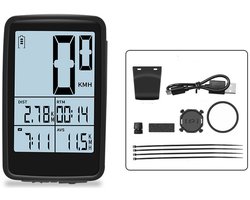 Fietscomputer - Draadloze Fietscomputer - Met installatietoebehoren - Fiets Kilometerteller - USB-opladen - Draadloze Fietscomputer Draadloos Waterdicht - Kilometerteller Fiets - Eenvoudig Te Installeren - Waterdichte Kilometerteller - Zwart