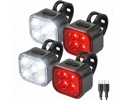 Inlustro 4x Fietslampjes - LED Achterlicht en Voorlicht - Fietslamp Rood en Wit Set - Fietslicht Koplamp - IPX4 Waterdicht - USB Oplaadbaar