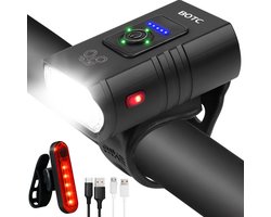 BOTC Fietsverlichting USB oplaadbaar - 1000 Lumen - Voorlicht & Achterlicht - Aluminium Led Fietslamp - Waterdicht - Valbestendig - Koplamp fiets - Fietslampjes - Fietslichten - Zwart
