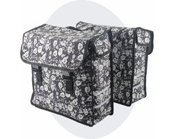 Voltano Dubbele Fietstas Midnight Blossom - Zwart Met Bloemen - 38 Liter - 100% Waterdicht Polyester - Vrolijke Fietstassen