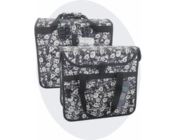 Voltano Enkele Shopper Fietstas - 17 Liter - Midnight Blossom - Zwart Met Witte Bloemen - Waterdicht - Luxe Universele Bevestiging