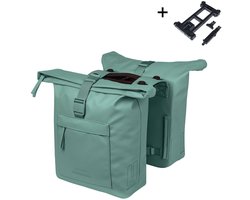 Basil Brooklyn - Dubbele fietstas - 41 Liter - Incl. MIK adapterplaat - Waterdicht - Reflectie details - Gerecycled materiaal - groen