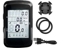 Draadloze Fietscomputer – GPS Fietscomputer – Kilometerteller Fiets – Snelheidsmeter – USB Oplaadbaar – Groot LCD Scherm – Meet Snelheid, Afstand, Tijd & Hoogte – Geschikt voor Alle Fietstypes – Eenvoudig te Monteren