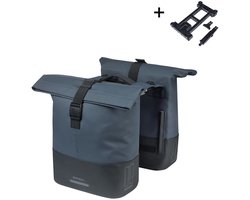 Basil Cove - Dubbele fietstas - 28-32 liter - Incl. MIK adapterplaat - Waterafstotend - Reflectie details - Gerecycled materiaal - blauw/zwart