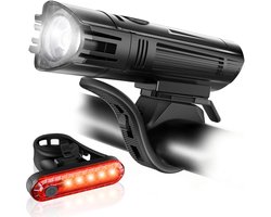 Fietsverlichting Set - LED Fietsverlichting - Waterdicht - USB - Aluminium Voorlamp + Achterlicht - Krachtige LED Fietslamp USB Oplaadbaar - Veiligheid voor Fietsen, Outdoor & Nachtgebruik