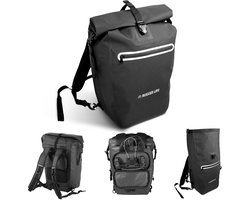 Rugged Life™ Fietstas - 3 In 1 - 31L - 100% Waterdicht - Uitneembaar Laptop Vak - Schouderband en Rugtas - Met Slot - Voor Elektrische en Standaard Fietsen - Zwart