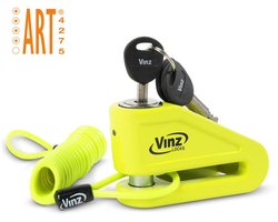 VINZ Baretti ART 4 Schijfremslot, Remschijfslot - Motorslot, Scooterslot - ART 4 Slot - Tasje & Reminder Geel