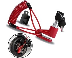 Luxamore® RideLock Stepslot – Schijfremslot Rood/Zwart – Veilig Motorslot, Kettingslot & Kabelslot – Antidiefstal Sloten voor Elektrische Step, Scooter & Fiets – Inclusief Bevestigingskabel & Sleutels
