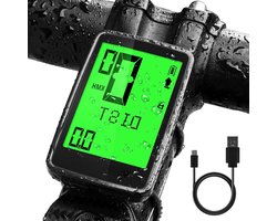 Quvo® Kilometerteller Fiets - Fietscomputer Draadloos Waterdicht - Snelheidsmeter Fiets In 5 Talen - Kilometerteller Fiets Draadloos Met LCD Scherm – Multifunctionele Fietscomputers Gps – USB Oplaadbaar - Zwart - 19cm x 12cm x 5cm