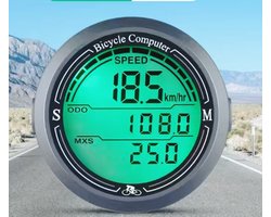 Fietscomputer - Nauwkeurige kilometerstand - Lichtgevend waterdicht rond zwart groot scherm - 1 st.