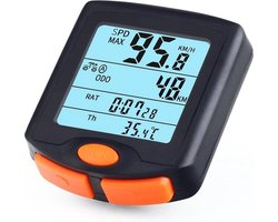 DrPhone FCS2 Fietscomputer - Draadloze fiets snelheidsmeter - Kilometerteller - Spatwaterdicht - 4-Lijn display met achtergrondverlichting - Zwart