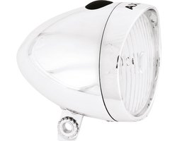 AXA Classic Battery Fietsverlichting – 4 Lux LED Voorlicht – Batterijverlichting – Retro Chrome – 15 m Lichtbeeld – 1.000 m Zichtbaarheid – Inclusief 3 AAA Batterijen