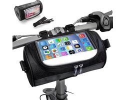 Kraftverdia® - Fiets Stuurtas - Fietstas - Waterdichte Tas - Multifunctionele - Touchscreen - Fietstassen Stuurtas voor E-bike MTB - Met bandjes - Zwart