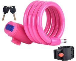Fietsslot-kettingslot-Kinderslot voor Fiets en Step - Kabelslot met Sleutels-Universeel Fietsslot-Incl Framehouder - Anti-Diefstal Kabelslot voor Fiets, Scooter en E-bike-Roze