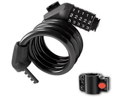 Fietsslot met cijferslot - Ø12mm / 120cm - Met vaste beugel - Kabelslot Fiets - Slot voor Fietsen - Motorslot - Fietssloten electrische fietsen - Code Kabelslot - Cijfercombinatieslot - Zwart