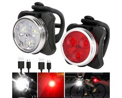 Fietsverlichting - LED Fietslamp Set - Oplaadbare fietslampjes - Voorlicht / Achterlicht - Rood en Wit - Fietslicht Koplamp - Waterbestendig - Voor Nachtelijk Fietsen, Wandelen en Noodverlichting