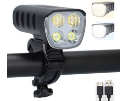 LED Fietslamp - Fietslicht - Fiets lamp - Bike light - Voorlicht voor fietsen - 1600 lumen - Verschillende standen - Met Oplader - USB-C oplaadbaar - Zwart