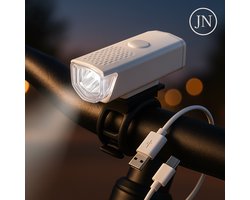 JN® Oplaadbare LED Fietslamp wit – Stijlvolle en Waterdichte Fietskoplamp met USB-aansluiting – Superheldere Fietsverlichting voor Dag & Nacht Veiligheid - Voorlicht fiets - Led voorlamp - Fietslicht - Koplamp fiets - Fietsverlichting