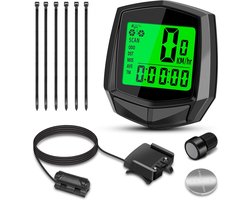 Fietscomputer - Kilometerteller fiets - automatische achtergrondverlichting - Waterdichte Kilometerteller - Kilometerteller Fiets - Fietssnelheidsmeter - Eenvoudig te Installeren - Met installatietoebehoren - met Batterij - zwart