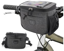 Fietstas voor aan het stuur - fietstas - fietstassen - Fietstas voor aan het frame - Telefoontas - Telefoonhouder met touchscreen - Grijs - Geschikt voor een waterfles - 22x17x13 cm