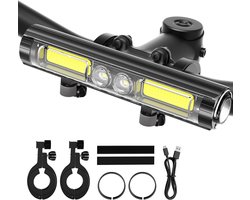 Super helder LED nachtlampje voor op de fiets, oplaadbare fietskoplamp met haak, 8 modellen, aluminium waterdichte fietskoplamp, ideaal voor volwassen mountainbikes, off-road ritten en woon-werkverkeer.