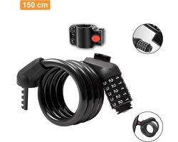 Colorful Sun® Fietsslot met cijferslot - Ø12mm / 150cm - Met vaste beugel - 1 stuk - Kabelslot Fiets - Slot voor Fietsen - Motorslot - Fietssloten electrische fietsen - Code Kabelslot - Cijfercombinatieslot - Zwart