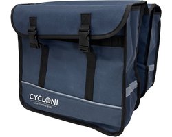 Cycloni® dubbele fietstas - 35 liter - Waterafstotend polyester - Verstelbare sluiting met aansnoerband - Reflecterende details - Blauw