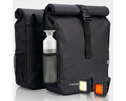 Morelia® Fietstas Rolltop - Incl Voor & Achterlicht - Fietstassen - Fietstassen Electrische Fietsen - Fietstassen Dubbel - 48 Liter - 100% Waterdicht - Tarpaulin materiaal - Zwart