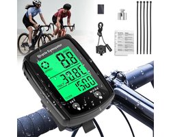 Fietscomputer - Fietskilometerteller - Snelheidsmeter - Kilometerteller Fiets - Bedrade Fietscomputer - Waterdicht - HD-snelheidsmeter - Achtergrondverlichting - 19 Functies - MTB-kilometerteller - voor MTB Racefiets - Zwart