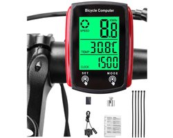 Fietscomputer - Fietskilometerteller - Snelheidsmeter - Kilometerteller Fiets - Bedrade Fietscomputer - Waterdicht - HD-snelheidsmeter - Achtergrondverlichting - 19 Functies - MTB-kilometerteller - voor MTB Racefiets - Zwart-rood