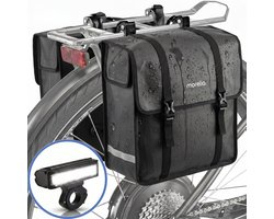 Morelia® Fietstas - Incl Voorlamp 400 Lumen - Fietstassen - Fietstassen Electrische Fietsen - Fietstassen Dubbel - 48 Liter - 100% Waterdicht - Tarpaulin materiaal - Zwart
