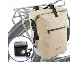 Morelia® Fietstas - Incl Laptoptas & Voorlamp 400 Lumen - Fietstassen - Fietstassen Electrische Fietsen - Fietstassen Enkel - 28 Liter - 100% Waterdicht - Tarpaulin materiaal - Beige