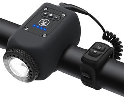 Fietslamp - Fietsverlichting - Fietslicht - Elektrische Fietsclaxon Met Fietsverlichting - 110 Db - 5 Geluidsstanden - Oplaadbare Waterdichte Fietslamp Met Claxon Voor Kinderen En Volwassenen, Mtb- En Racefietsaccessoires - Zwart