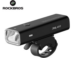 Rockbros Fietslamp 400 Lumen – USB Oplaadbare Koplamp – Waterdicht IPX6 – 2000 mAh – Voor Elektrische Fiets, MTB, Stadsfiets – 4 Modi + 200m Bereik