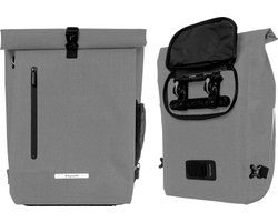 LifeGoods Enkele Fietstas - 25L - Fietsrugzak Waterdicht - Compact - Schoudertas en Rugtas - Ronde Bagagedragers - Waterdicht - Grijs