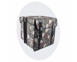 Voltano Dubbele Fietstas XXL - Pink Elegance - Grijs Met Bloemen - 60 Liter - Waterdicht - Universele bevestiging - Grote Fietstassen Elektrische Fietsen - 43x47x20 CM Per Kant