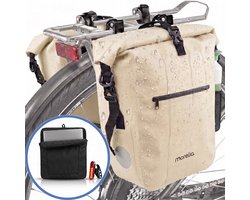Morelia® Fietstas Set (2x 28 Liter Beige) - Incl Laptoptas & Achterlicht - Fietstassen voor E-bikes - Fietstassen Electrische Fietsen - Fietstassen Dubbel - 100% Waterdicht - Tarpaulin materiaal