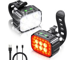 2 stuks - Fietsverlichting - USB-oplaadbare fietslamp - met spot- en flood bundel - waterdichte fietsverlichting - MTB & Racefiets verlichting - voor nachtelijk fietsen - voorlicht - achterlicht - fietskoplamp - Fiets achterlicht - rood, wit