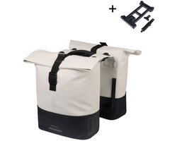 Basil Cove - Dubbele fietstas - 28-32 liter - Incl. MIK adapterplaat - Waterafstotend - Reflectie details - Gerecycled materiaal - wit/zwart