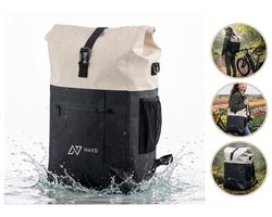 NAYD Enkele Fietstas Rugzak - Zwart/beige - 100% Waterdicht - Pakaftas Elektrische Fietsen - Fietstas, Schoudertas en Rugtas in 1 - 28 Liter