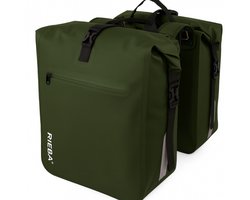 Rieba® Dubbele Fietstas 46 Liter Rolltop - Olijfgroen - Hoogwaardig Materiaal - 100% Waterdicht - Moderne Uitstraling - Universele Bevestiging - Reflectie - Extra Voorvak - Fietstassen Stadsfiets en Elektrische Fiets