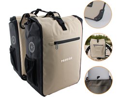 Proride® Dubbele Fietstas Rolltop - Fietstassen Electrische Fietsen - 40L - Beige - Geschikt voor MIK adapter - 100% Waterdicht - Elektrische Fiets - Fietszakken