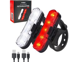 TRANSNECT® - Fietsverlichting LED set - Fietslampjes voor en achter licht - 6 lichtstanden - USB oplaadbaar - Draagbaar - Waterdicht