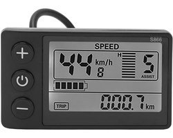 Elektrische fiets S866 LCD-schermmeter, ABS 24V 36V 48V waterdicht fietsbedieningspaneel met SM-stekkers Fietscomputers LCD-scherm