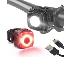 Inlustro Pro Fietslamp Set - Achterlicht met Remsensor / Optische LED Voorlicht - Fietslampjes Rood en Wit - Fietslicht Koplamp - IPX5 Waterdicht - USB Oplaadbaar