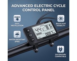 SnelShoppen - LCD-Scherm voor Elektrische Fietsen, Waterdichte Stekker Groot Display Meterbedieningspaneel Fietscomputers voor 22,2 Mm Stuurelektronic