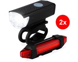 Innovaland Fietslampjes LED Set Wit en Rood V2 – 2 Stuks – Oplaadbaar – Micro USB – Fietslampje – Voorlicht en Achterlicht Fiets – Fietsverlichting