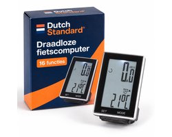 Dutch Standard draadloze fietscomputer - 16 functies - Snelheidsmeter en kilometerteller - Met achtergrondverlichting - Zwart/zilver