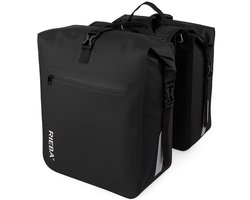 Rieba® Dubbele Fietstas 46 Liter Rolltop - Zwart - Hoogwaardig Materiaal - 100% Waterdicht - Moderne Uitstraling - Universele Bevestiging - Reflectie - Extra Voorvak - Fietstassen Stadsfiets en Elektrische Fiets